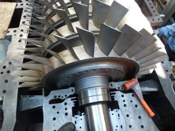 Close up of a large gas turbine
